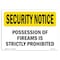 Signmission OSHA Security Sign, 7" H, 10" W, Plastic, PossessiOf FirearmsProhibited, Landscape, SN-P-L-11625 OS-SN-P-710-L-11625 - alternate 1